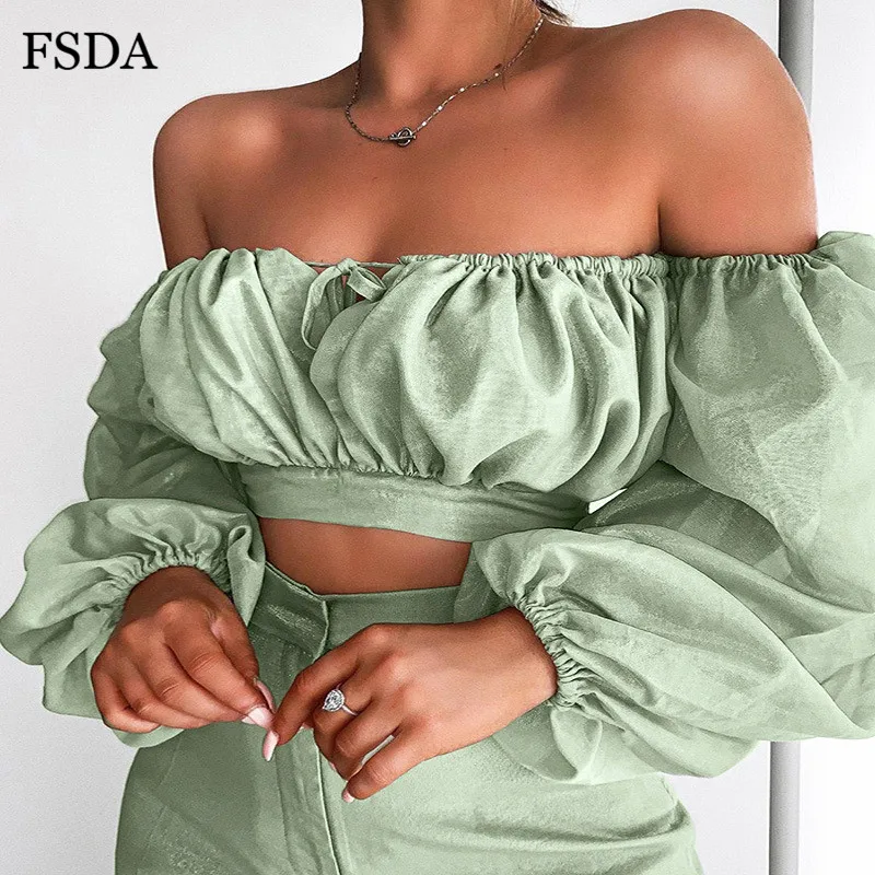 FSDA с открытыми плечами Ruched открытая женская футболка лето осень повседневная