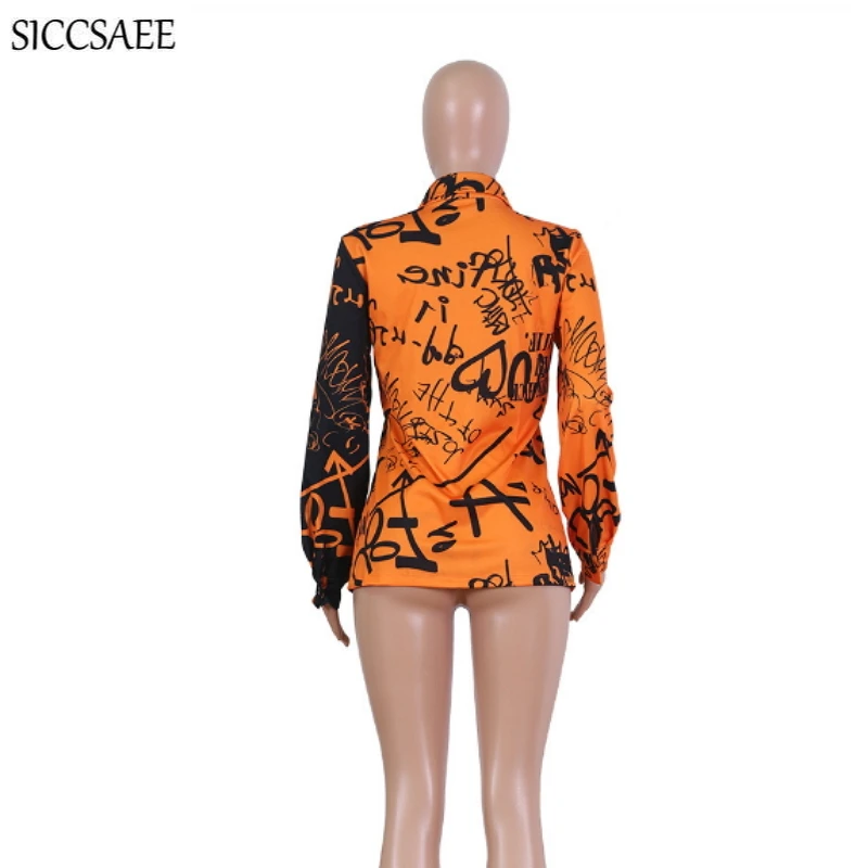 

Letter Printed Long Sleeve Shirt For Women Graffiti Painting Sexy Casual Blusas Femininas Camisa Renda Ropa Mujer Cardigan Fall