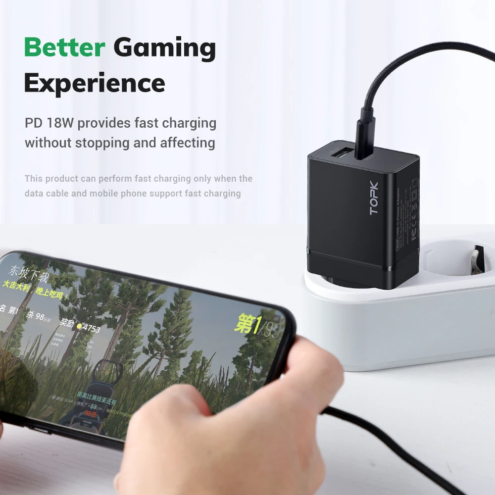 TOPK 36 Вт PD + QC3.0 USB C зарядное устройство быстрая зарядка настенный адаптер питания