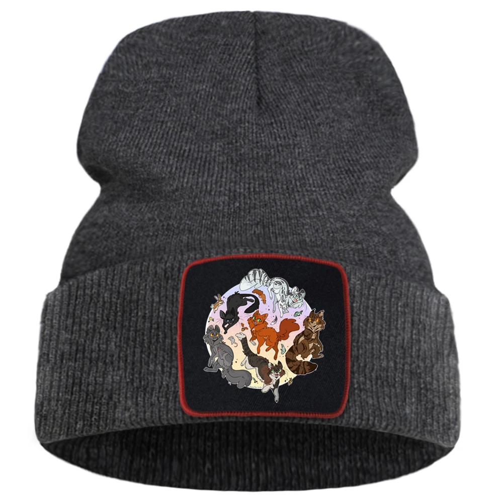 Забавные модные однотонные вязаные шапки с принтом животных и кошек Мягкая