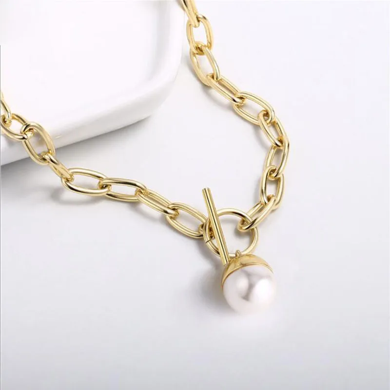 2020 simple fashion jewelry pearl pendant necklace ins charm exaggerated gold color 16.5inch chain for women lady | Украшения и