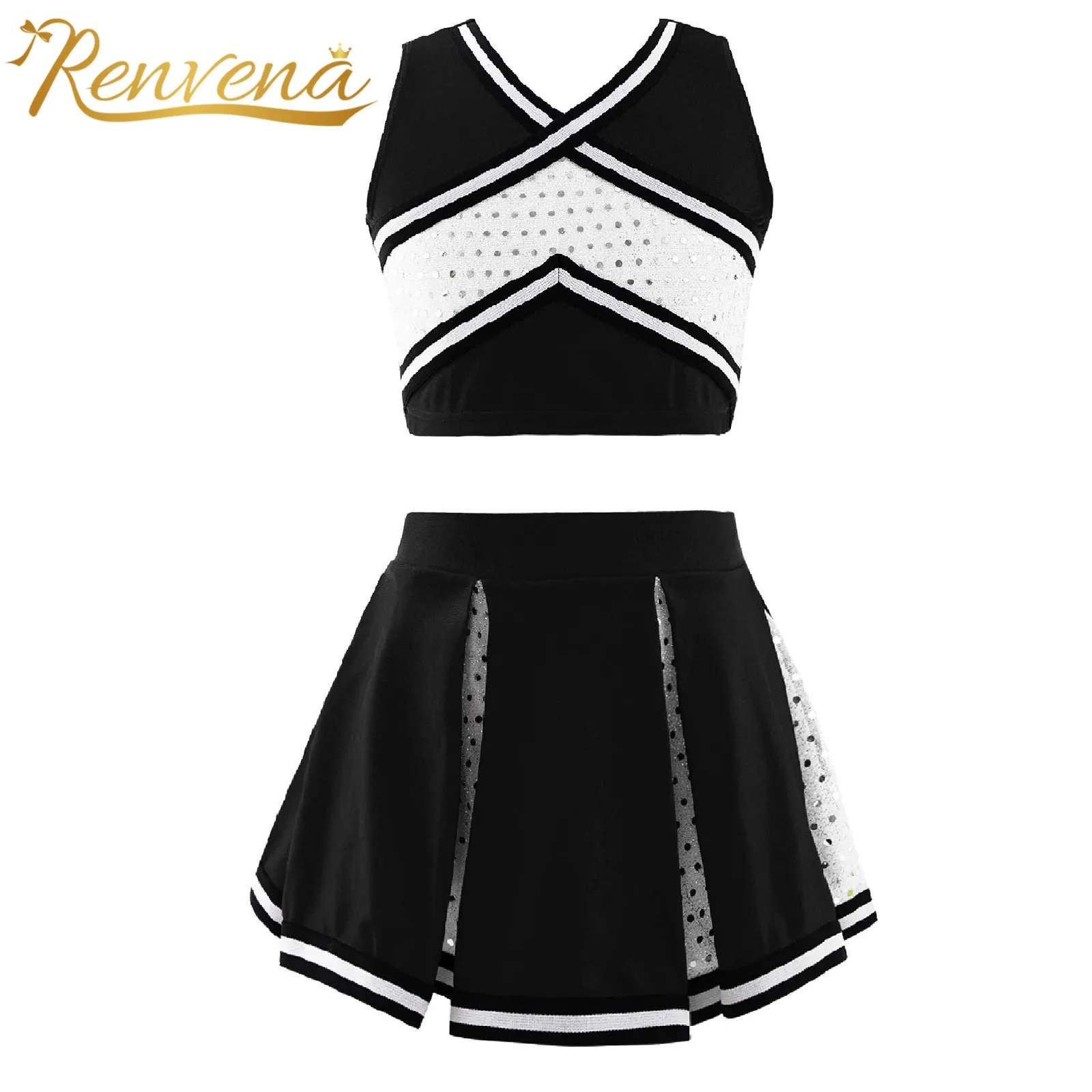 

Kids Cheerleader Uniform Girls Cheerleading Costume Schoolgirl Musical Carnival Cheer Clothes Children Cosplay Dancewear Sets