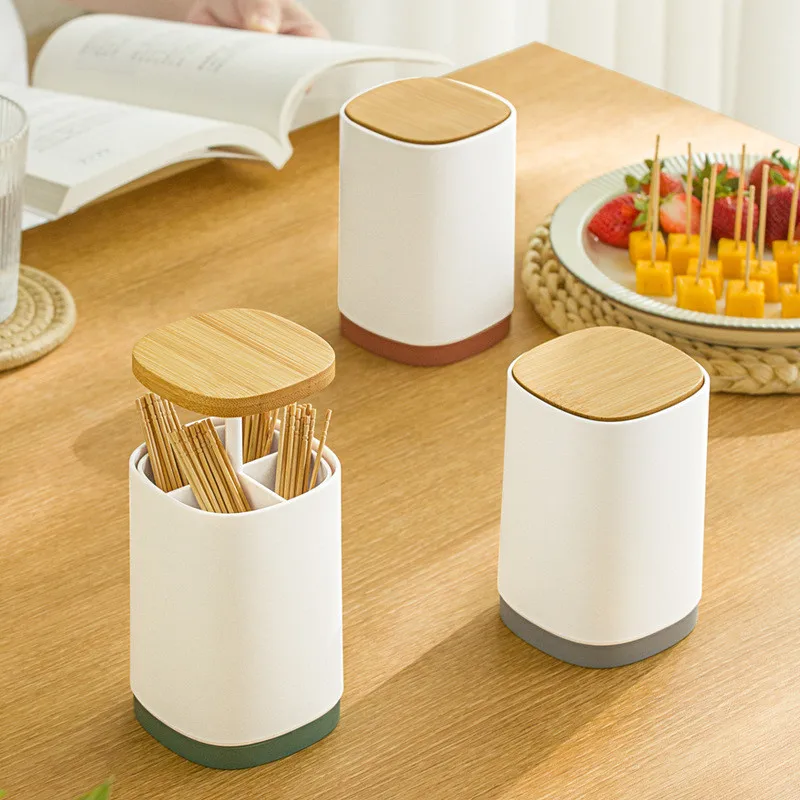 

Push-type toothpick box, creative automatic four-divided cotton swabs and dental floss storage toothpick jar household tools