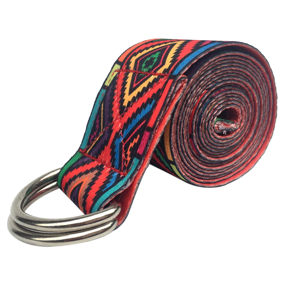 

Эластичный ремешок 6 футов, хлопковый регулируемый пояс для йоги и физиотерапии, с металлическим кольцом, с принтом