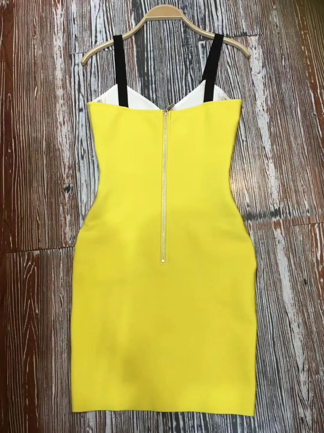 

Women Sexy Fashion Sleevelss Patchwork Yellow Bandage Dress Designer Mini Celebrity Party Dress