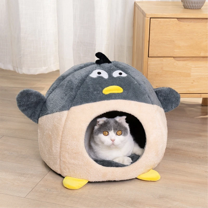 

Мягкая Плюшевая кровать-домик в виде пингвина для кошек, подушка для щенков, маленькая Лежанка для собак и кошек, зимняя теплая Лежанка для д...