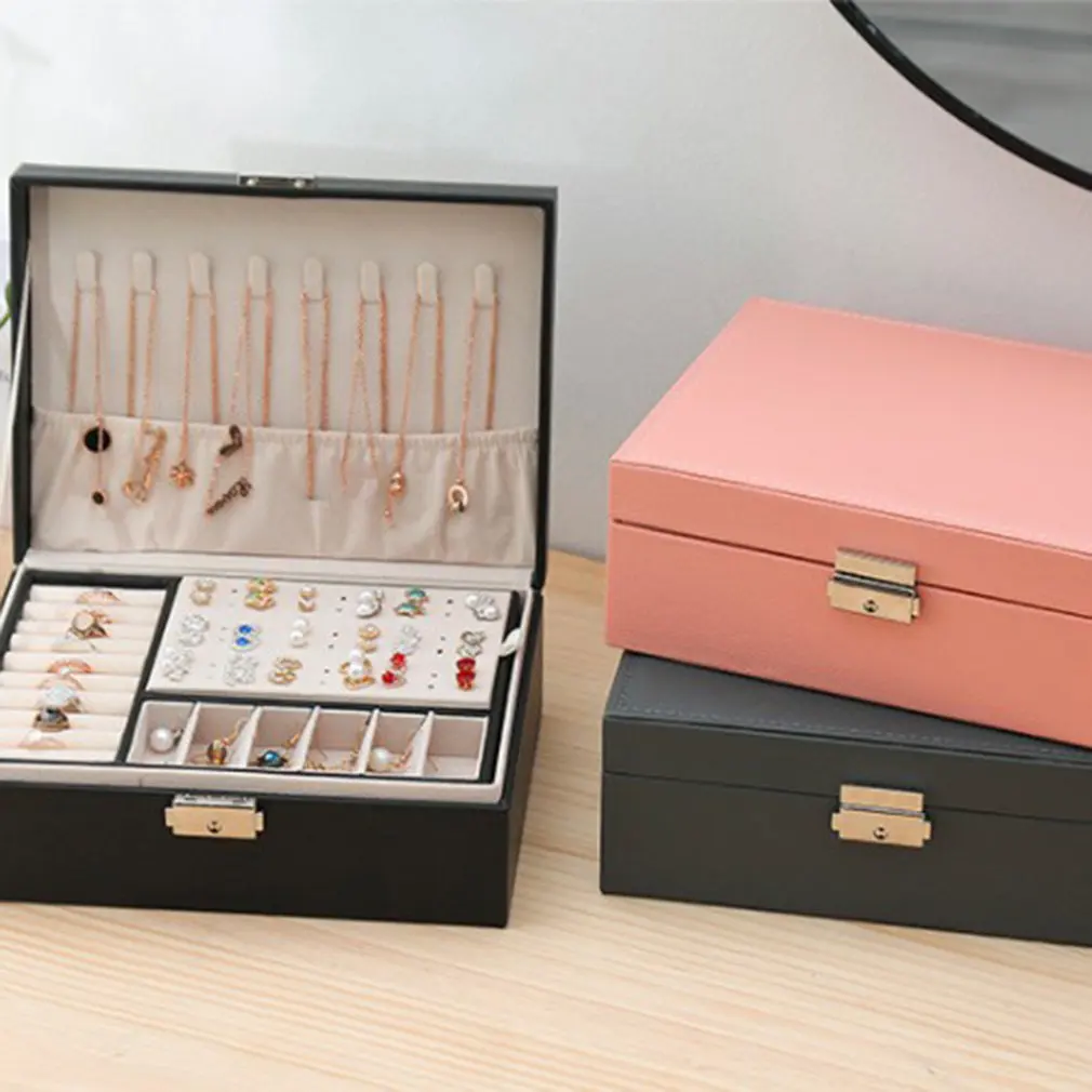 

2021 New Double-Layer Velvet Jewelry Box European Jewelry Storage Box Large Space Jewelry Holder Gift Box
