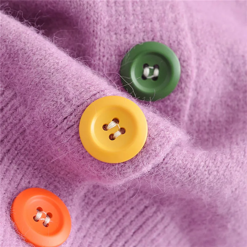 

Sexy Knitted Cardigans Sweater Women V-Neck Long Sleeve Color Buttons Female Sweater Ladies Solid Short Pullover Jumpers