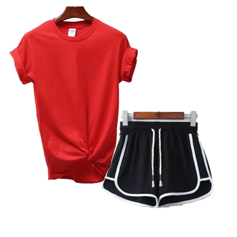 

2021 women's new T-shirt hot pants solid color top casual sports shorts