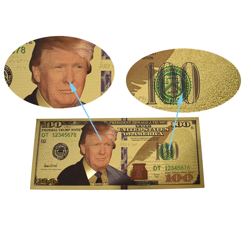 Банкнота 100 долларов США золотой президент Дональд Трамп Америка набор