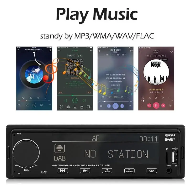 K701 DAB Car Radio Stereo MP3 Player 1Din Autoradio Bluetooth RDS AM FM AUX USB TF Card Auto Audio Music |