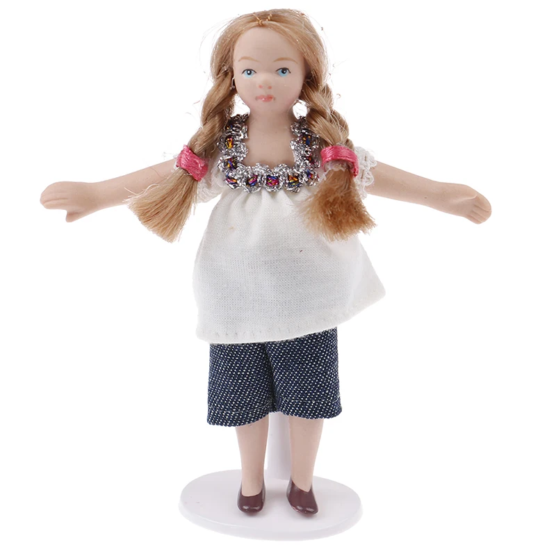 

Dollhouse Vintage Ceramic Doll Little Girl with White Dress Clothing Stand Collection Miniature Dolls