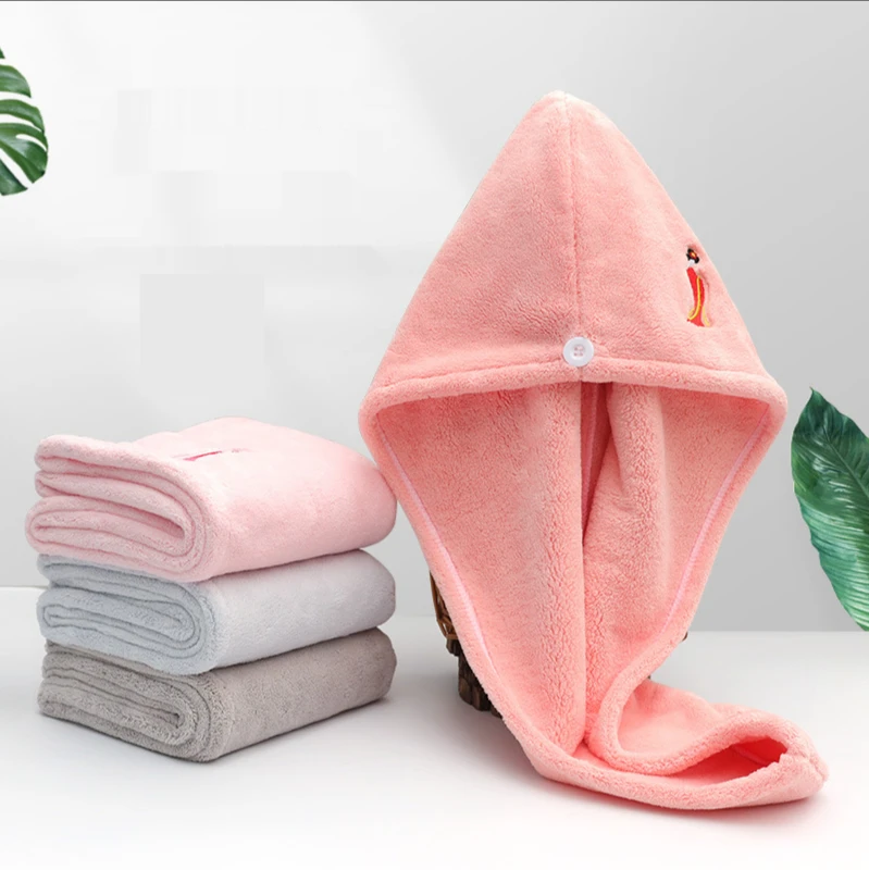 

Magic Microfiber Hair Fast Drying Towel Thickened Hair Turban Shower Cap Bathroom Head Wrap With Button Super Absorbent Lady Hat