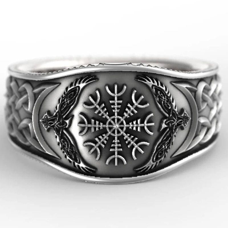 

Northern Europe Mythology Viking Ring For Men Vintage Compass Rings 925 Silver Stainless Steel Party Jewelry Accessoires 2021
