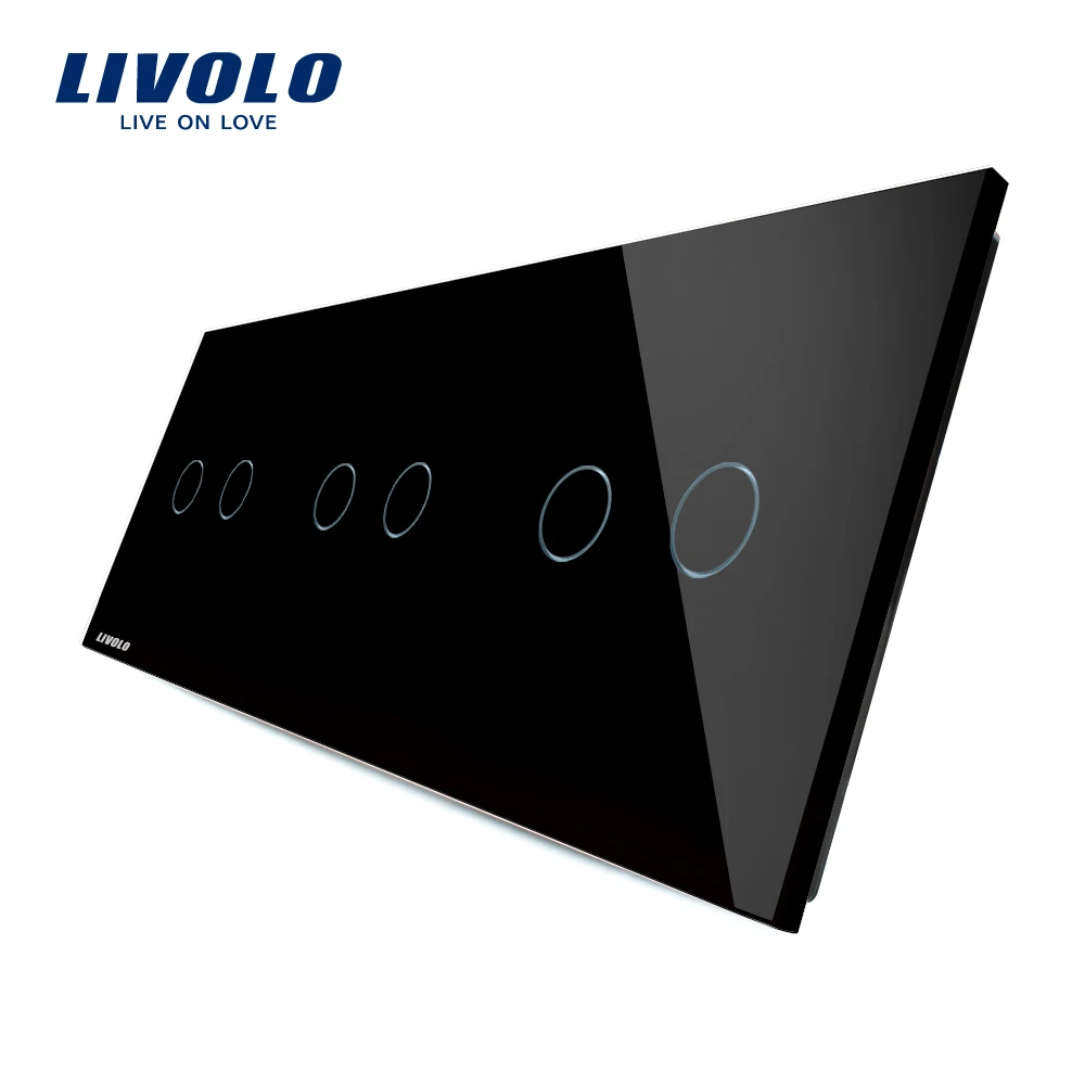 Livolo роскошные белые свадебные туфли с отделкой жемчугом и прозрачными стразами в виде Стекло для переключателя «сделай сам», 222 мм* 80 мм, только в том случае, Стекло paenl, тройной Стекло Панель, C7-3C2-1/2/3/5(4 цвета - Цвет: Black-Logo