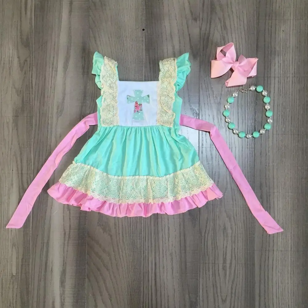 baby girls Easter dress spring sleeveless with cross print lace truck bow | Детская одежда и обувь