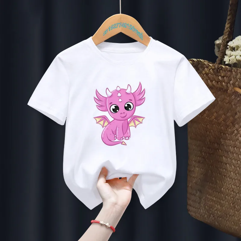 Camiseta para ni&ntilde;os y ni&ntilde;as, prenda de vestir, con dibujos animados de drag&oacute;n y animales, de verano-3