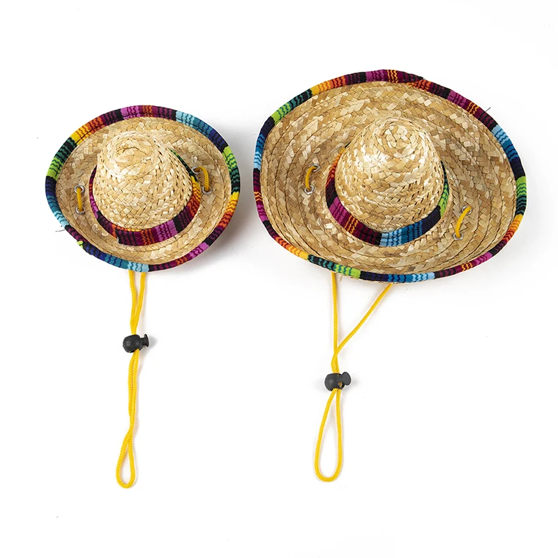 Модная Плетеная соломенная шляпа для домашних животных от солнца кошек сомбреро