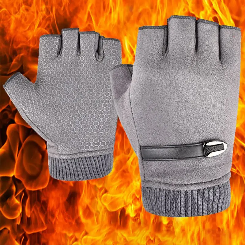

Wholesale Winter Warm Cycling Gloves Sport Cold Resistance Half Finger Gloves Knit Suede For Men Stretchable And Suitable