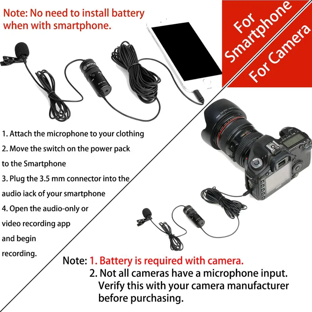 BOYA BY-M1 PRO 6 м всенаправленный конденсаторный монитор петличный микрофон для Canon