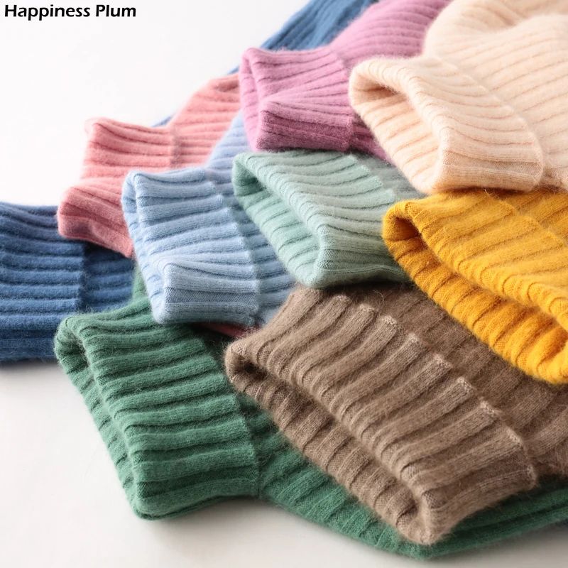 

Women's Turtleneck Sweaters Mink Cashmere striped full sleeves short fashion slim sweater soft warm winter pullover basic shirts