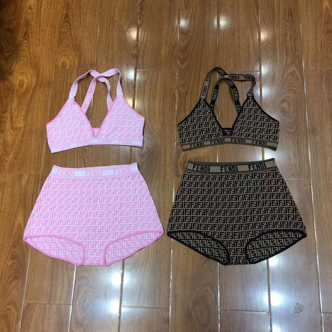 

2021 summer new bikini swimsuit letter retro old flower letter knitted ice silk swimsuit