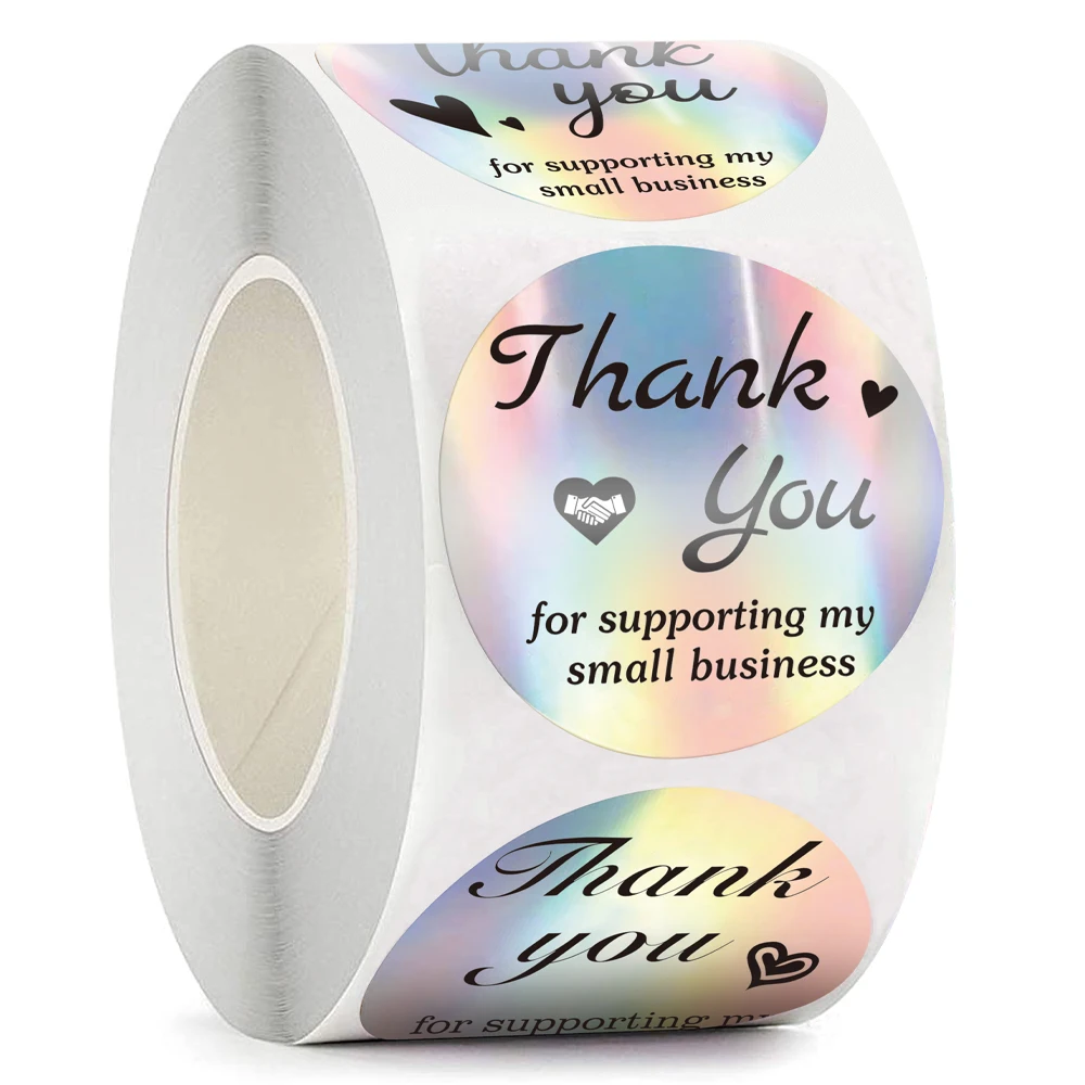 

500pcs 1Inch Thank You For Supporting My Small Business Stickers Rainbow Laser Stickers For Business Shop Packaging Box Decor