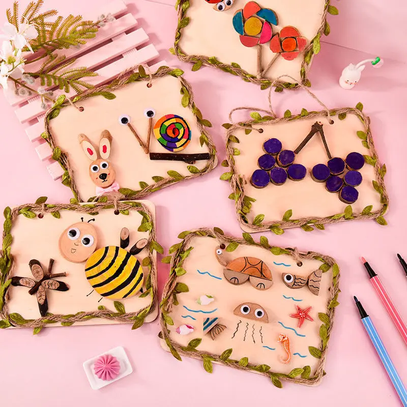 

Creative Children DIY Wood Painting Handmade Materials Package Branches Hemp Rope Paste Hanging Picture Room Decorate family Day