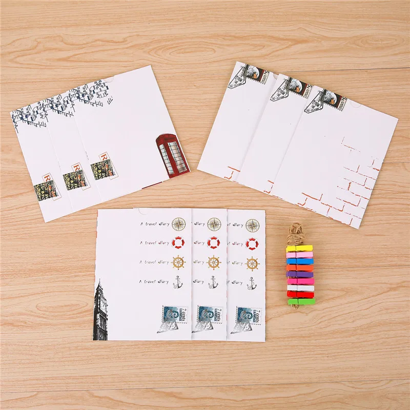 9 шт. бумажная фоторамка-конверт с зажимами и веревкой 2 м 7 дюймов настенный