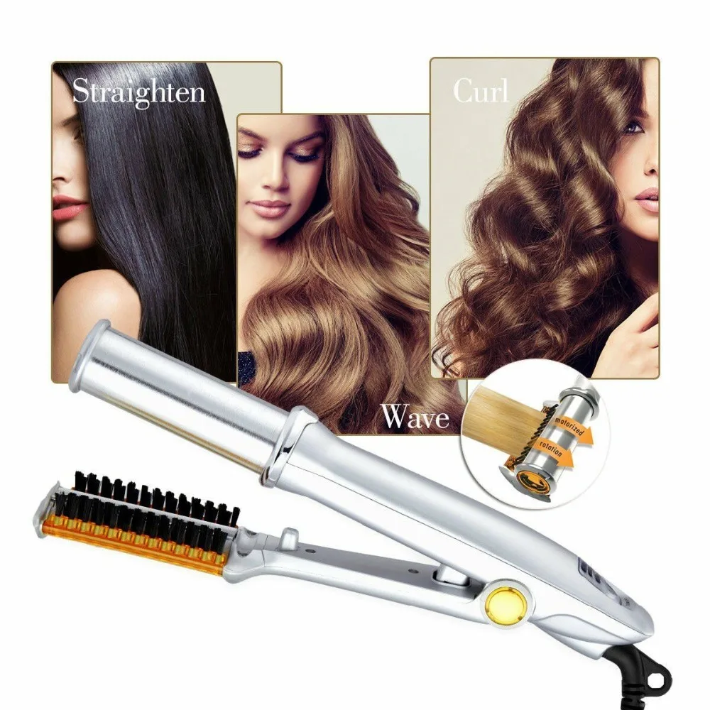 

Professional Max 2-Way Rotating Curling Iron Electric Hairbrush Titanium Flat Iron Hair Straightener&Curler Hair Styling Tools