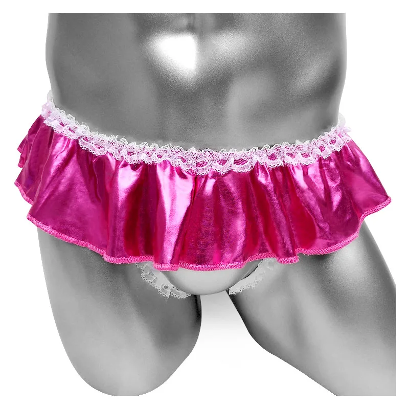 

Crotchless Sissy Panties Skirted Sexy Lingerie Faux leather Thong Underwear Lace work for Mens Bikini Crazy Funny Sissy Panties