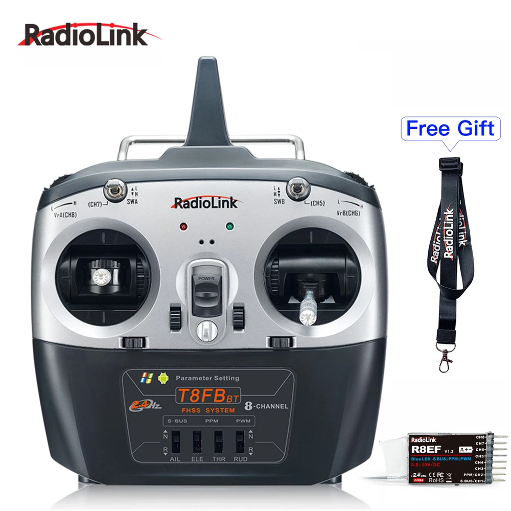 

Radiolink 2.4G T8FB BT 8 Channels RC Transmitter With Receiver R8EF/R8FM For FPV Racing Drone Fixed Wing Airplane