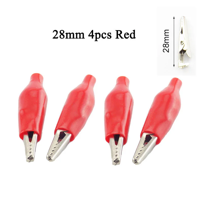 28mm 4pcs Red Электрический зажим-крокодил испытательный кабель металлический измерительный прибор зажим измерительный щуп Крокодил черный красный чехол мото велосипед DIY 28 мм/35 мм/45 мм - Цвет: 28mm 4pcs Red