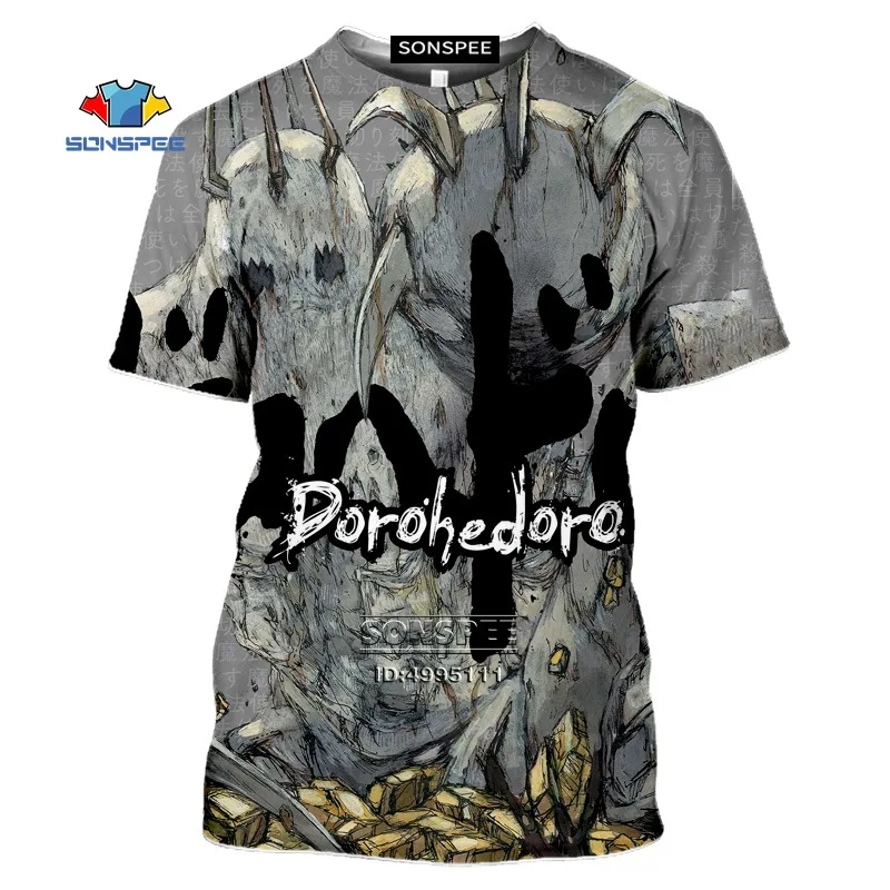 

SONSPEE 3D Print Japan Anime Dorohedoro Men's T-shirt Dark Horror Mask Tshirt Women Summer Harajuku Top Blood Skull Casual Tees