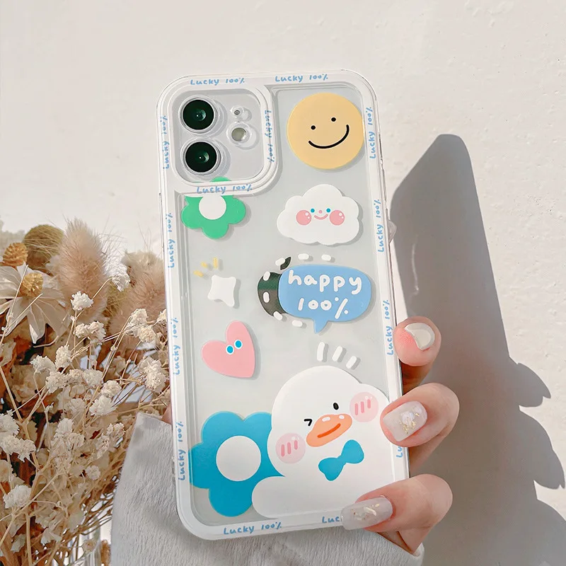 cute cartoon duck korean phone case for iphone 12 11 pro max x xs max xr 7 8 puls se 2020 cases cute smiley soft silicone cover free global shipping