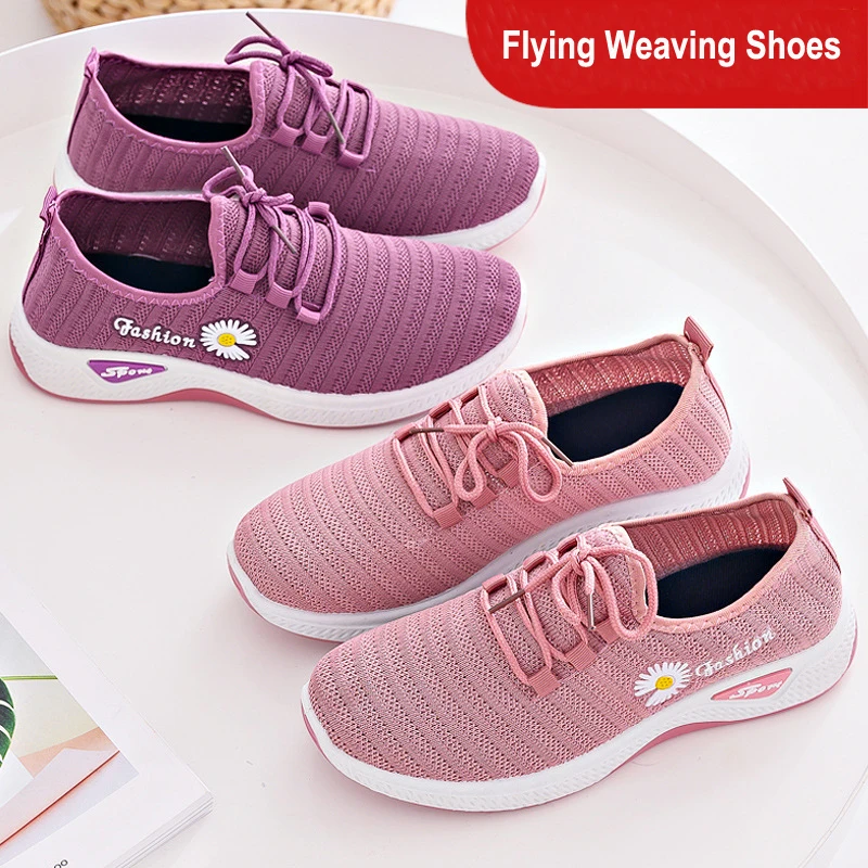 

Women Flying Weaving Shoes Lady Fashion Loafers Casual Shoes Low Heels Hollow Out Breathable Light Weight Comfortable Leisure