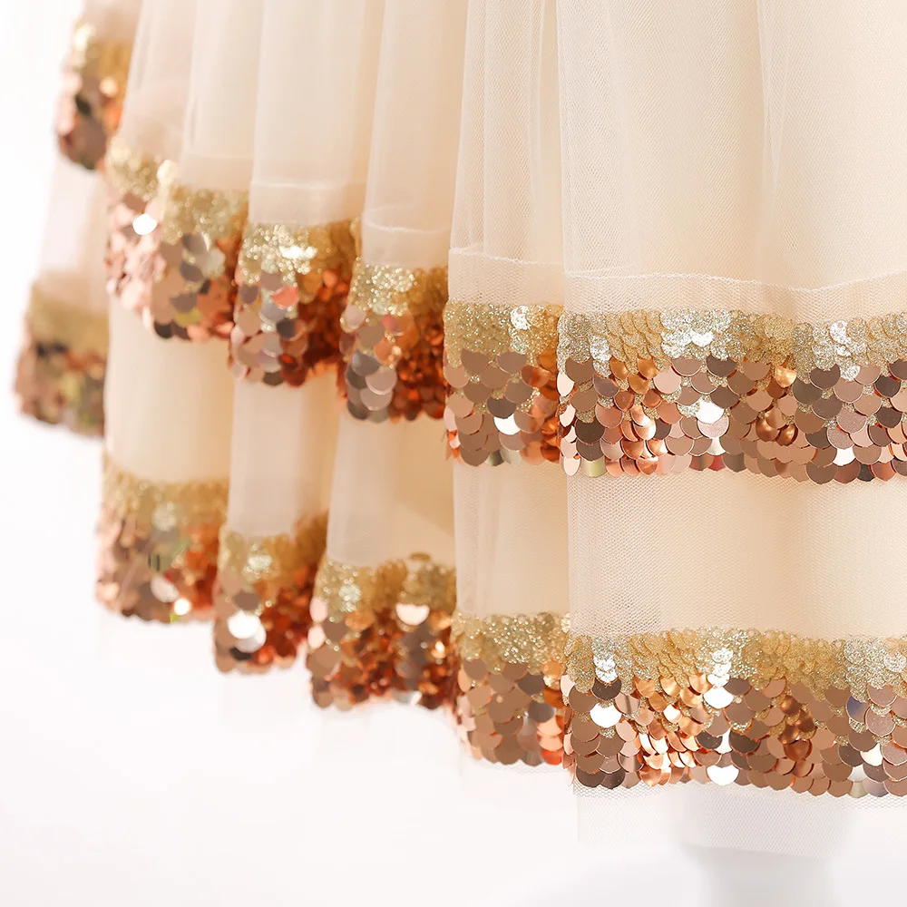 

Cross Border girls gown Sequin Mesh Dress Children Wedding Dress Formal Dress Girls Princess Party Costume