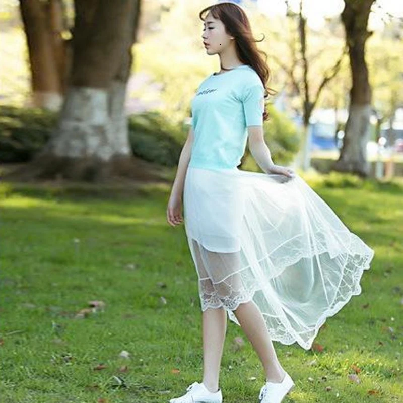 Long Sexy Lace Skirts Section Skirt Jupe Tulle Black and White |