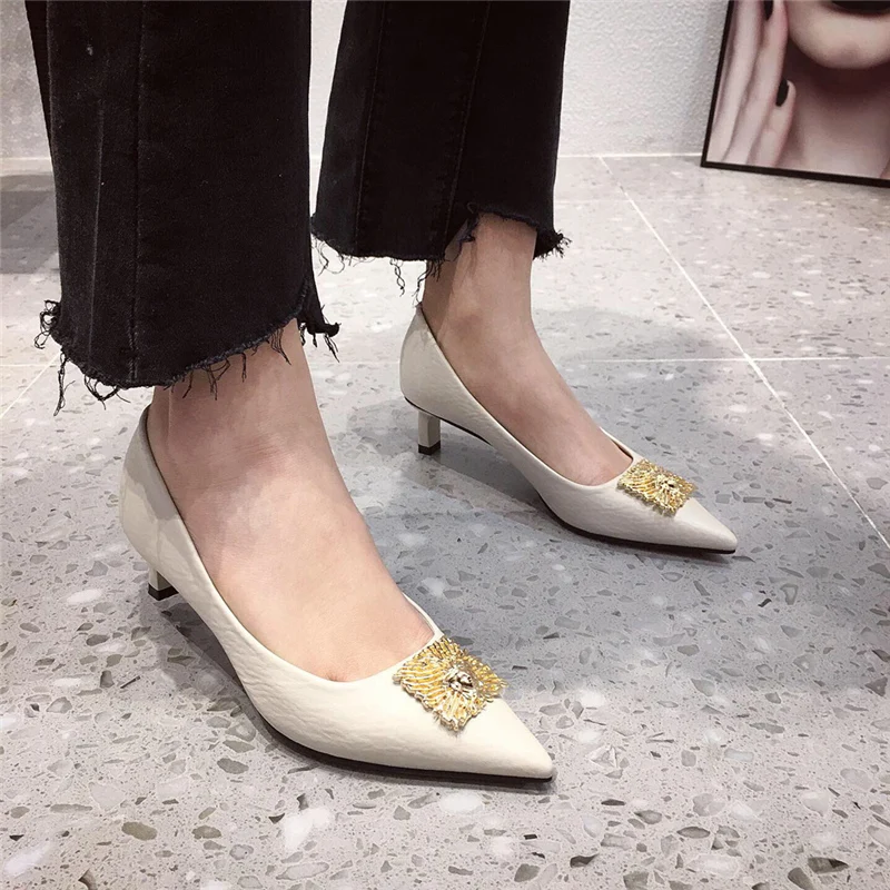

New Elegant Women Pumps Stiletto Solid Color Office Shoes Designer Luxury Pointed Toe Medium High Heels Women Pumps Ladies Shoes