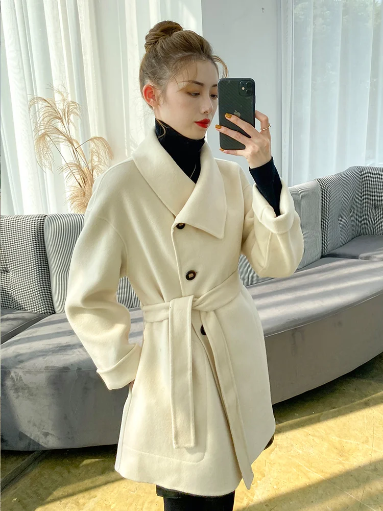 

Double Sided Cashmere Coat Women's Short 2021 Korean New Fashion Temperament High End Wool Small Tweed Coat