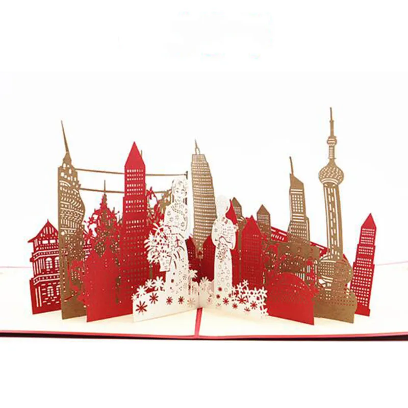 

3D Stereo Birthday Card Envelope Chinese Wind Beijing City Architecture Silhouette National Day Thanksgiving Card