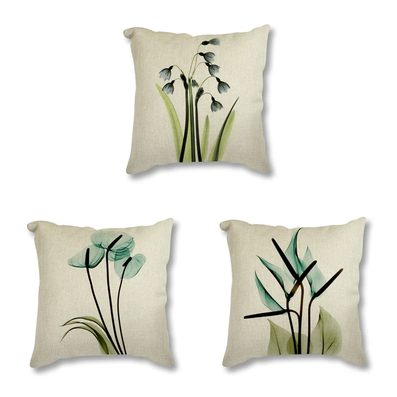 

Blue Flowers Minimalist Art Painting Plant Printed Seat Cushion Linen Cotton Throw Pillow Decorative Cushion Sofa Home Decor