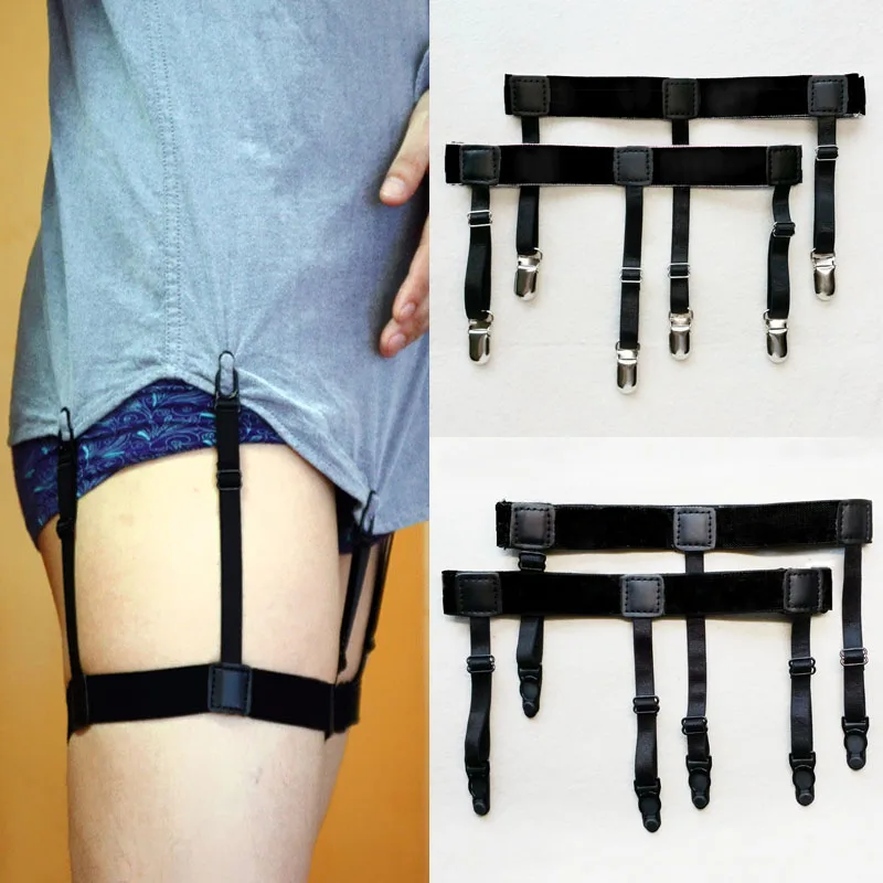 

New 2Pcs Men Shirt Stays Belt Non-slip Locking Clips Keep Shirt Tucked Leg Thigh Suspender Garters Strap Adjustable Locking