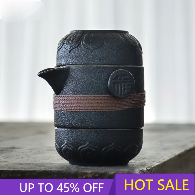 

Pottery Teapot Cup Sets Portable Travel Tea Set Black Ceramic Teapot Gaiwan Tea Cups of Tea Ceremony Teacup Fine Gifts