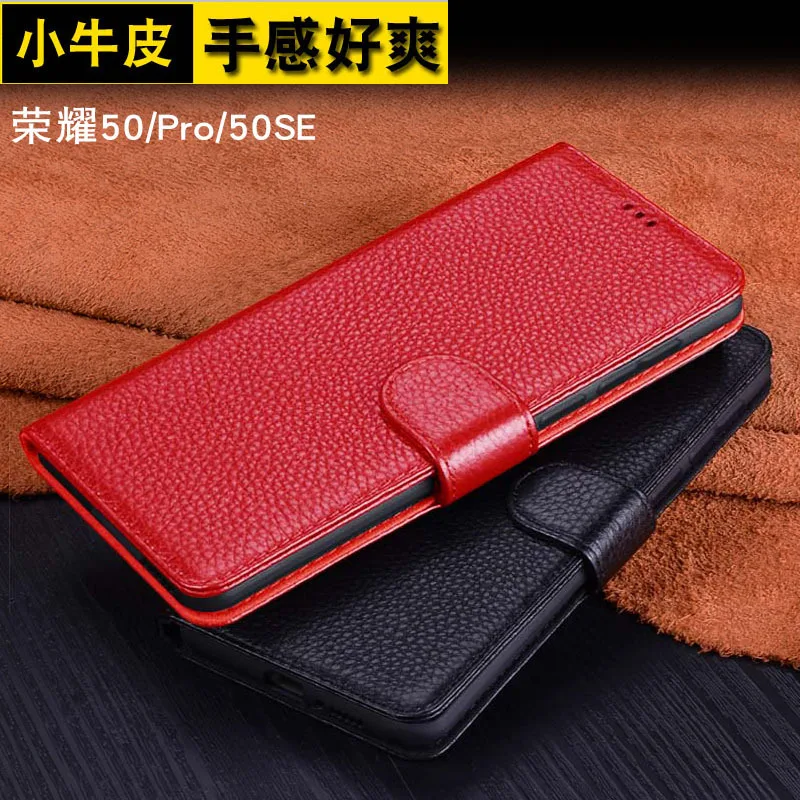 

Luxury Genuine Leather Button Phone Cover For Honor 50se Kickstand Holster Case For Honor 50 Se Pro Cases Protective Full Funda