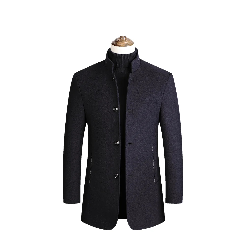 Men's Tweed Coat,Men's Trench Coat Jacket,Middle-aged Dad's Coat,collar Tweed Coat,Middle-aged and Old Wool Coat,Tweed Coat Men - Цвет: Тёмно-синий