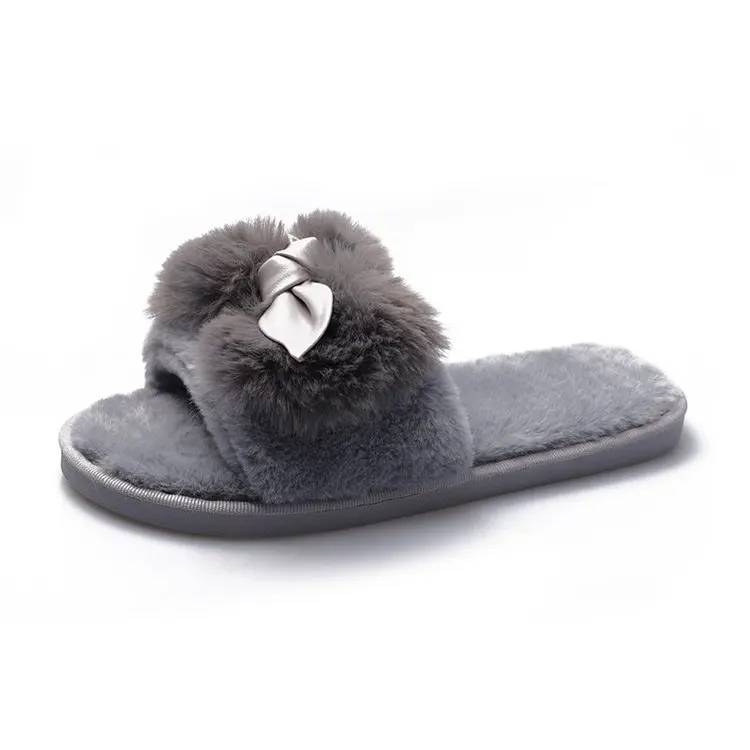 2021 Autumn and Winter New Style Cotton Slippers Ladies Bow Slippers Home Slippers Flat Slippers Women Furry Slippers Women
