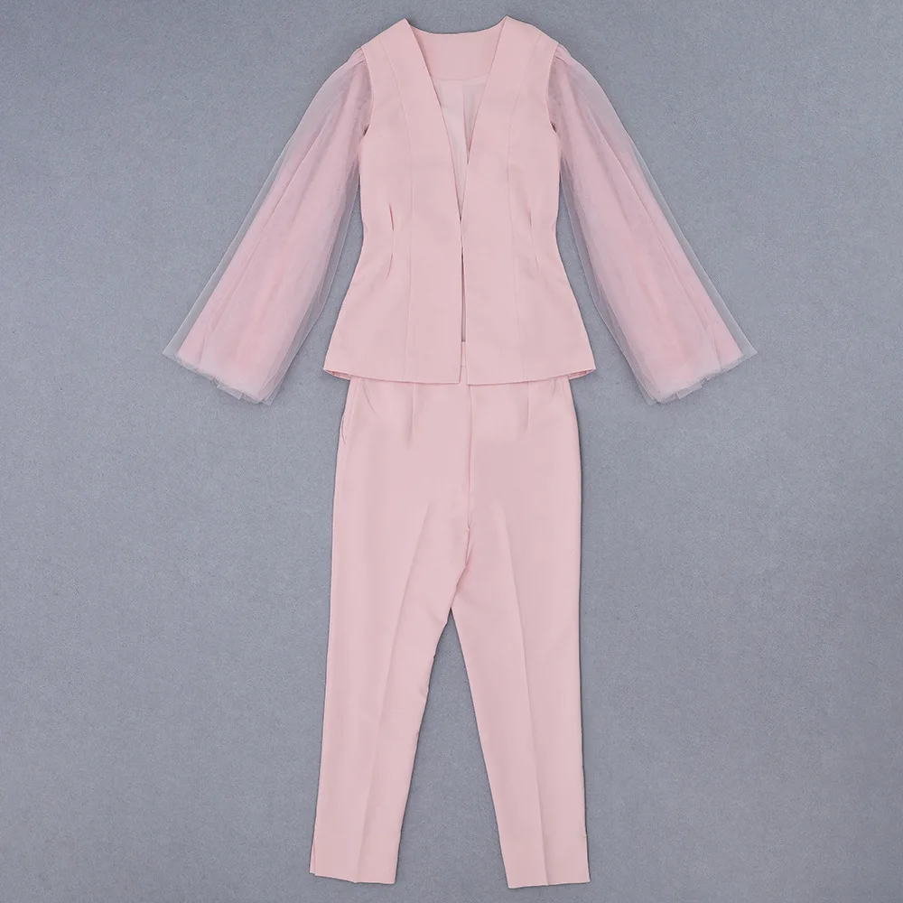 Розовый женский брючный костюм Блейзер пиджак и штаны офисная одежда женские