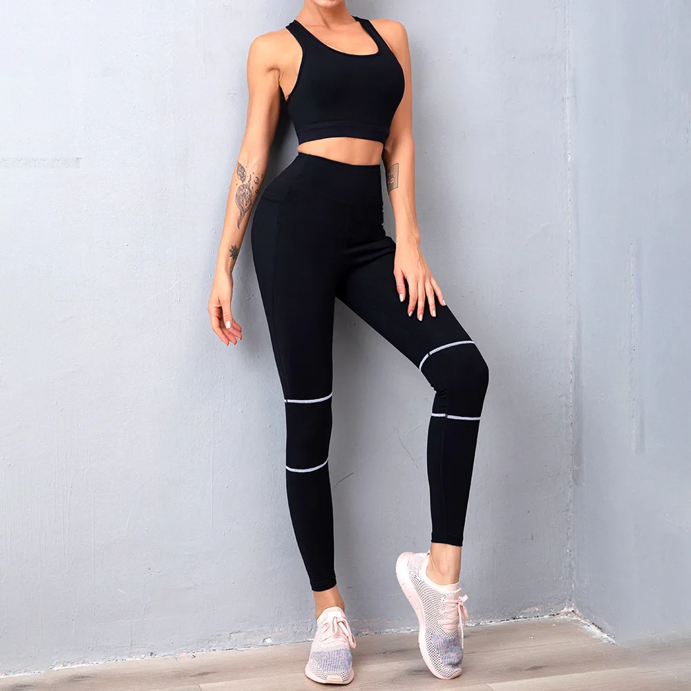 

Women's Tracksuit Yoga Sets High Waist Hip Leggings For Fitness Running Sports Bra two Piece Set Yoga suit Sportswear Tights