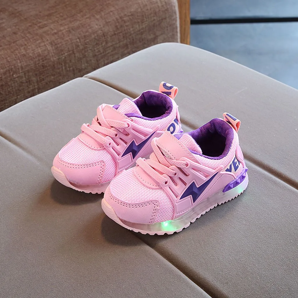 Pink Детские светящиеся спортивные сетчатые кроссовки со светодиодной подсветкой; уличная Нескользящая легкая обувь для девочек и мальчиков; Детские кроссовки; Zapatillas Luces - Цвет: Pink
